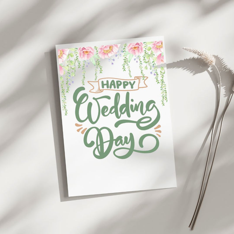 Happy Wedding Day Floral - Blank Greeting Card