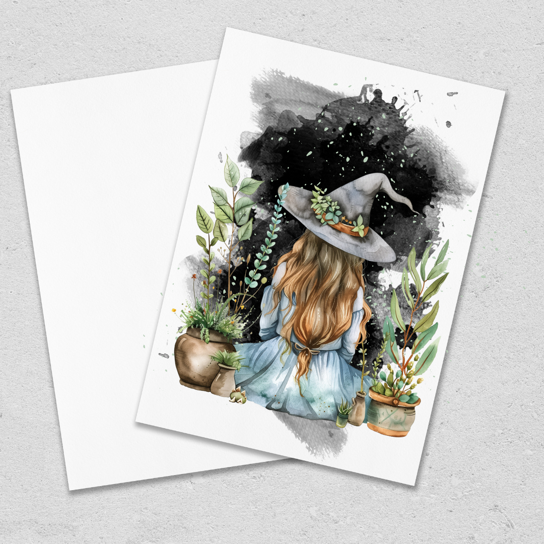Blue Green Botanical Witch - Blank Greeting Card - Urban Sprouts