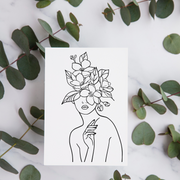 Dogwood Hat Line Drawing - Blank Greeting Card - Urban Sprouts