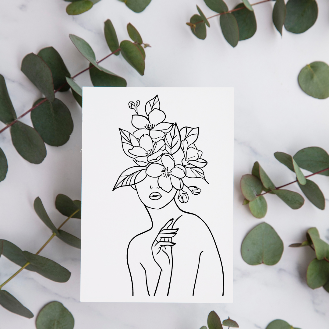 Dogwood Hat Line Drawing - Blank Greeting Card - Urban Sprouts
