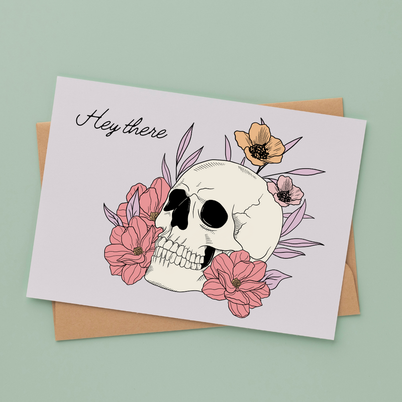 Hey There Floral Skull - Blank Greeting Card - Urban Sprouts