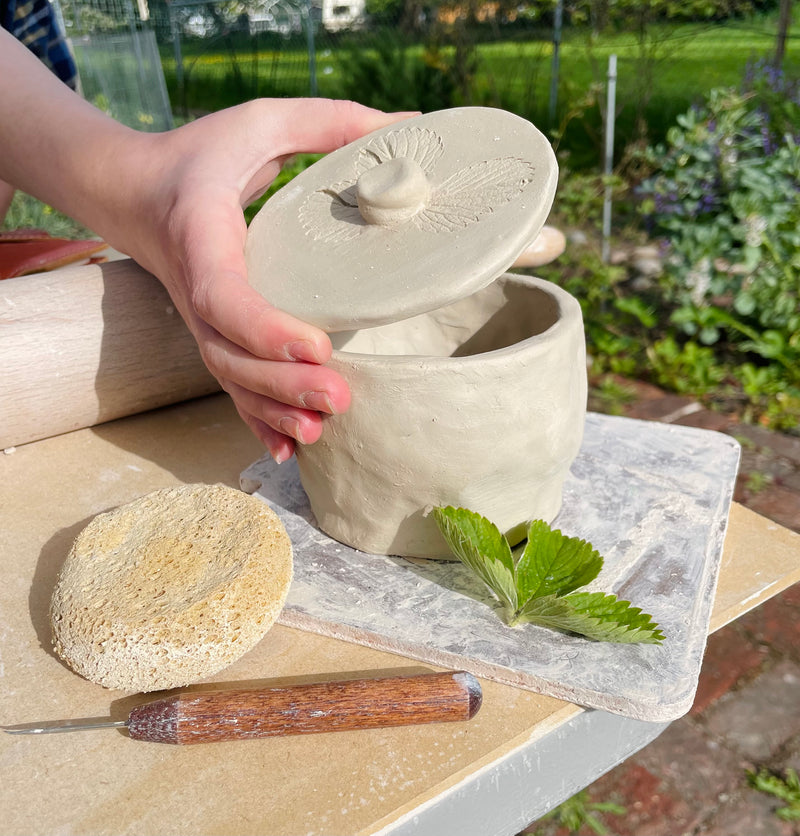 7/13 @ 2:00 Leaf Print Ceramic Jars w/ Sad Face Ceramics