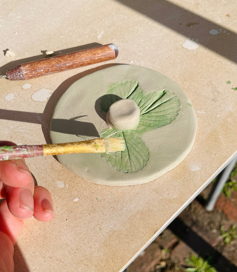 7/13 @ 2:00 Leaf Print Ceramic Jars w/ Sad Face Ceramics