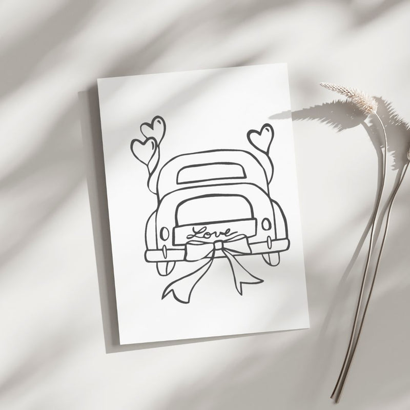Newlywed Car - Blank Greeting Card