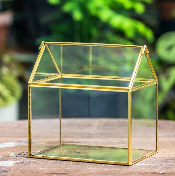 6" Gold  Cottage - Fused Glass Terrarium