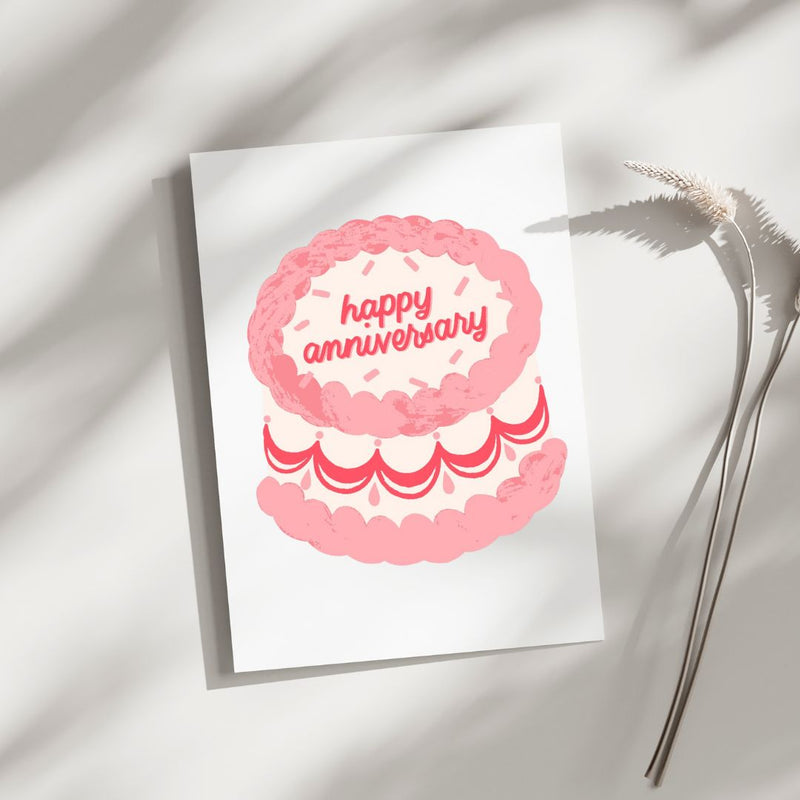 Happy Anniversary Cake - Blank Greeting Card