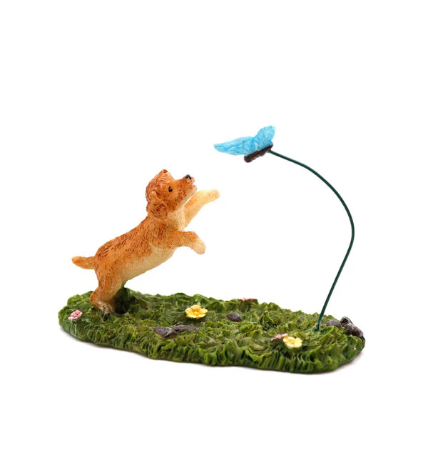 Puppy Chasing Butterfly Figurine