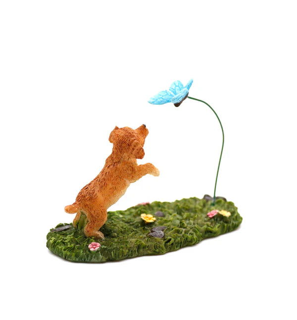 Puppy Chasing Butterfly Figurine