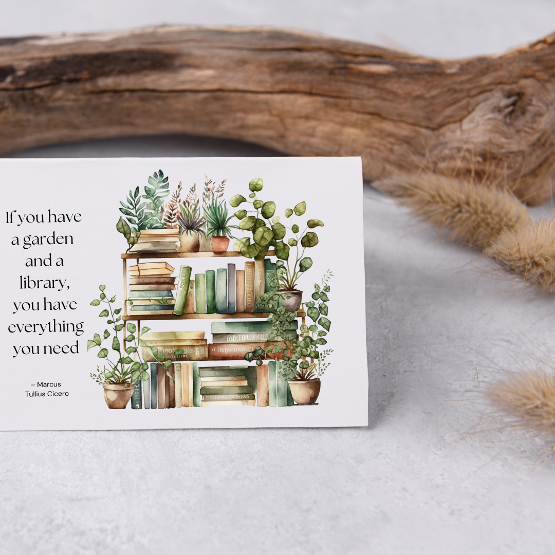 A Library and a Garden - Blank Greeting Card - Urban Sprouts