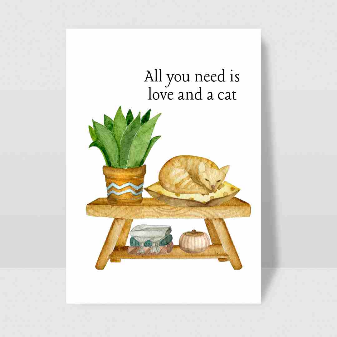 All You Need is Love and a Cat - Blank Greeting Card - Urban Sprouts