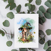 Blue Lightning Botanical Witch - Blank Greeting Card - Urban Sprouts
