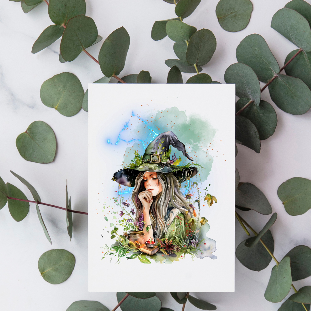 Blue Lightning Botanical Witch - Blank Greeting Card - Urban Sprouts