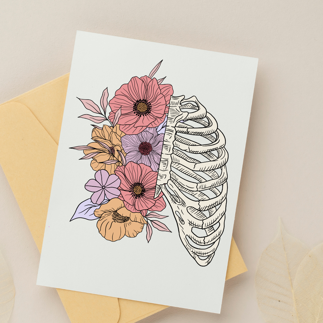 Floral Ribcage - Blank Greeting Card