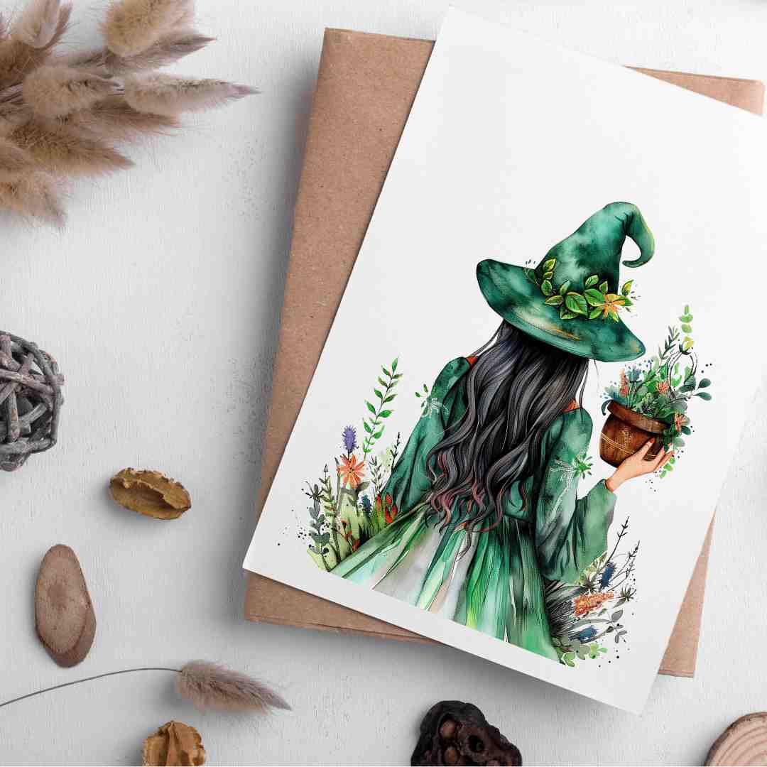 Green Garden Witch - Blank Greeting Card