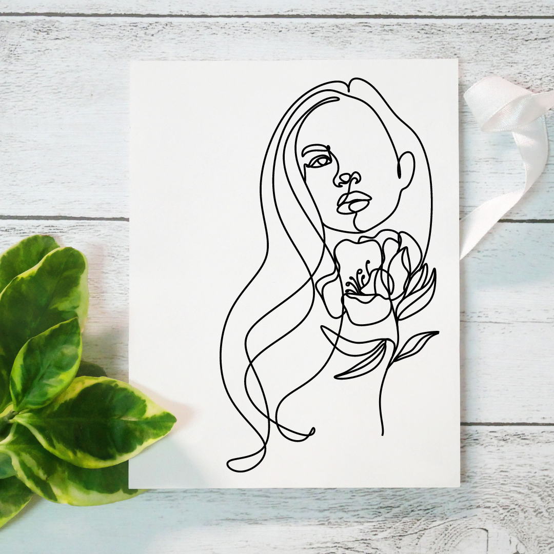 Long Hair Peony - Blank Greeting Card