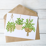 Hanging Plants Trio Tan - Blank Greeting Card - Urban Sprouts