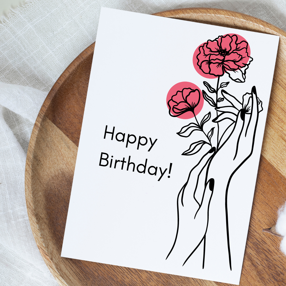 Happy Birthday Flower Hands - Blank Greeting Card