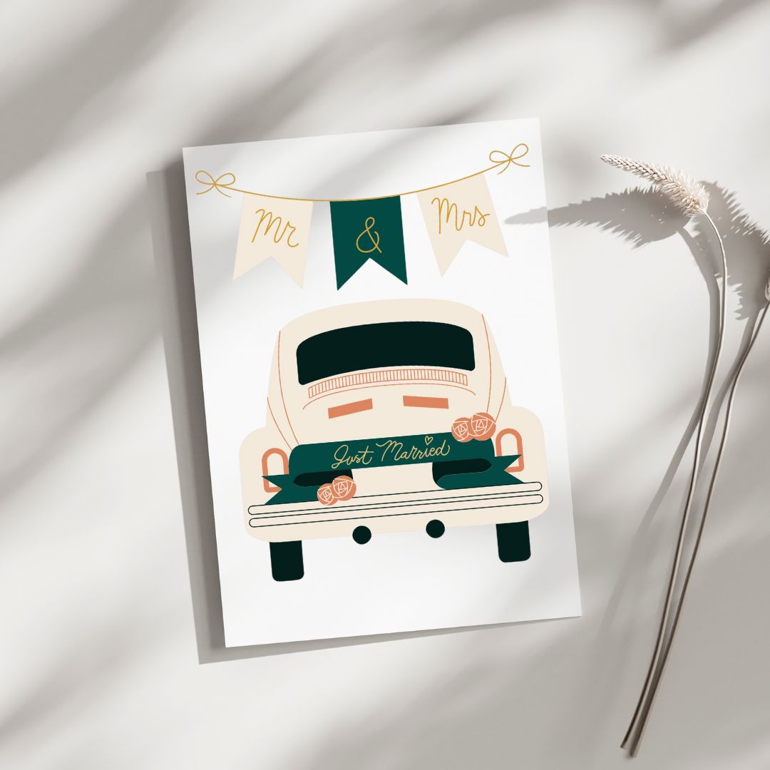 Just Married Car - Blank Greeting Card - Urban Sprouts