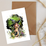 Lime Green Candle Witch - Blank Greeting Card - Urban Sprouts