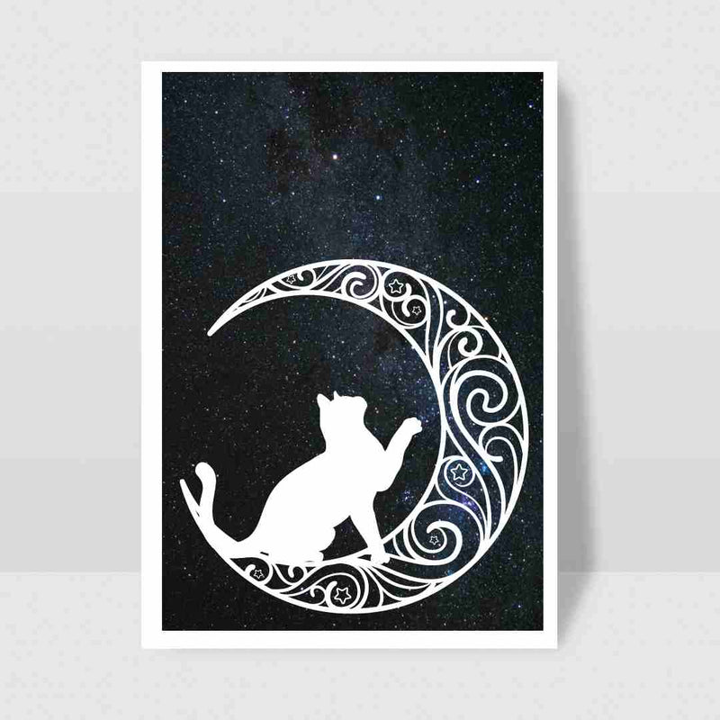 Cat Moon Night Sky - Blank Greeting Card