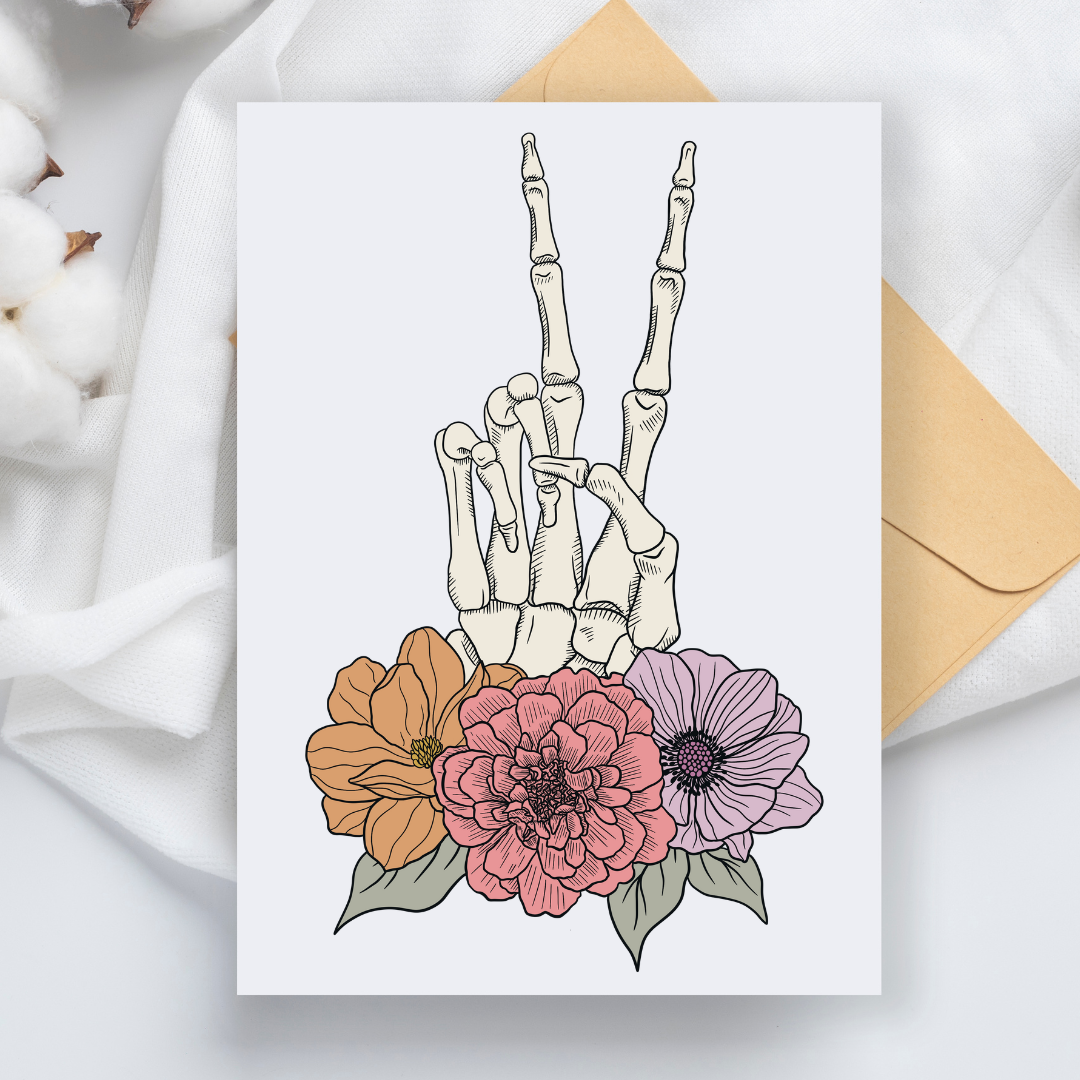 Peace Skeleton Hand - Blank Greeting Card - Urban Sprouts