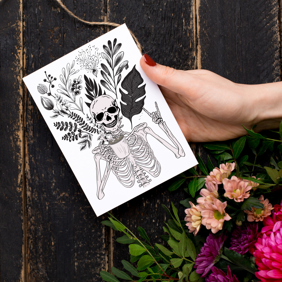 Skeleton Coffee - Blank Greeting Card - Urban Sprouts