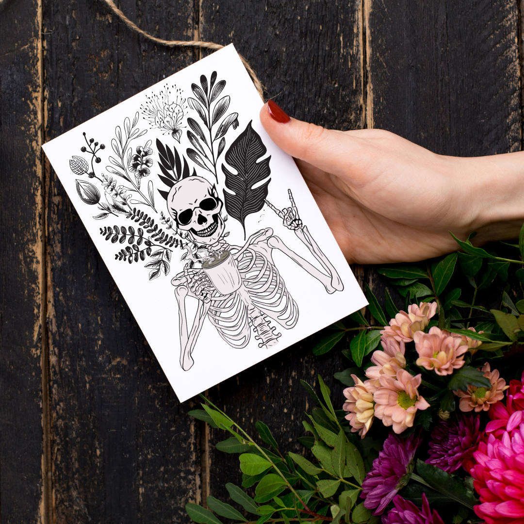 Skeleton Coffee - Blank Greeting Card