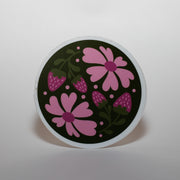 Pink Strawberry Circular Sticker