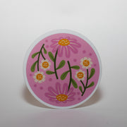 Pink Floral Circular Sticker