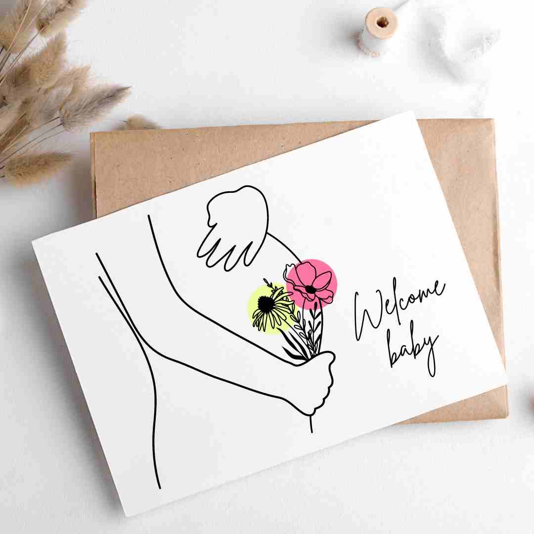 Welcome Baby Flower Belly - Blank Greeting Card - Urban Sprouts