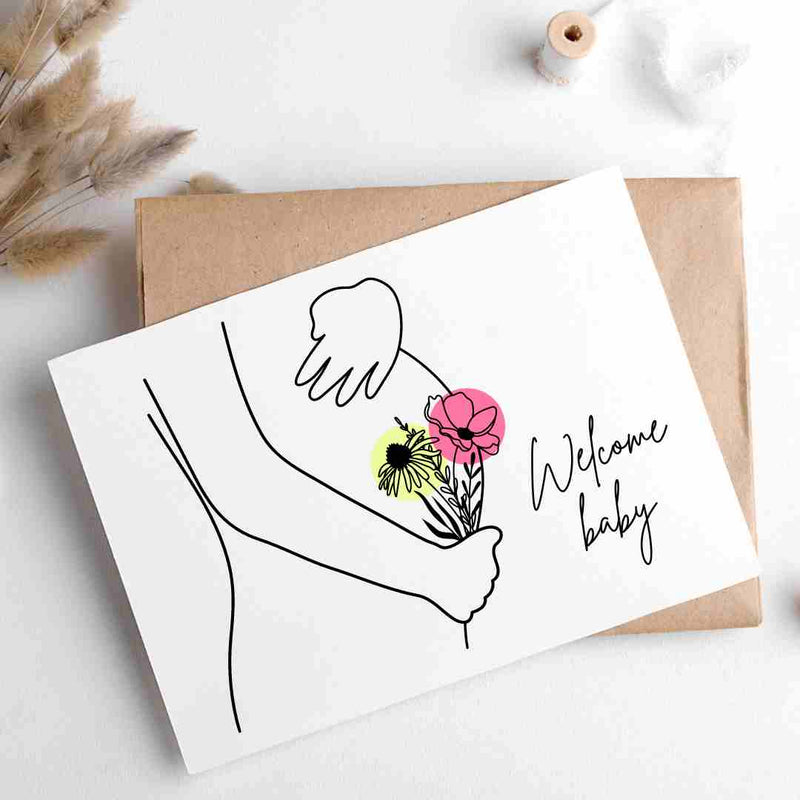 Welcome Baby Flower Belly - Blank Greeting Card