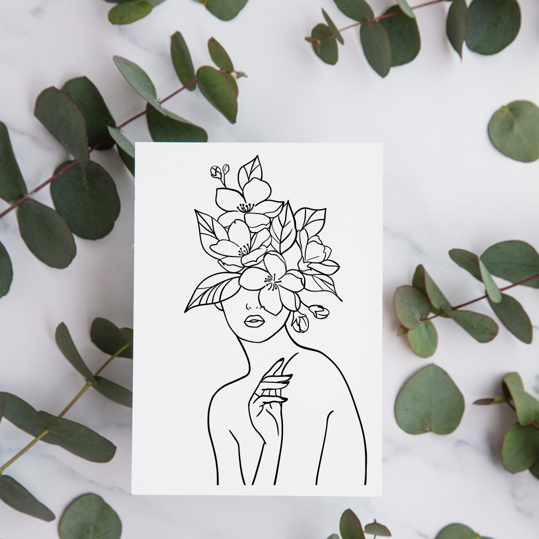 Dogwood Hat Line Drawing - Blank Greeting Card