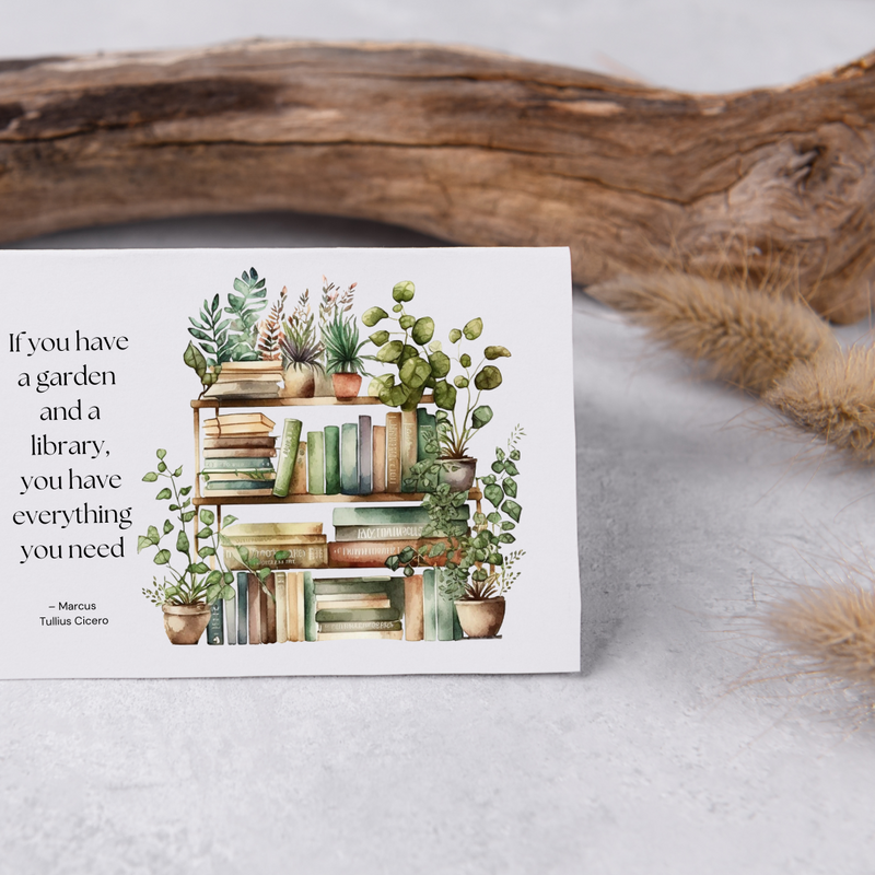 A Library and a Garden - Blank Greeting Card