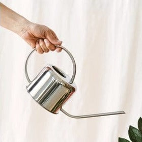 La Green Touch Watering Silver Cylindrical Metal Watering Can