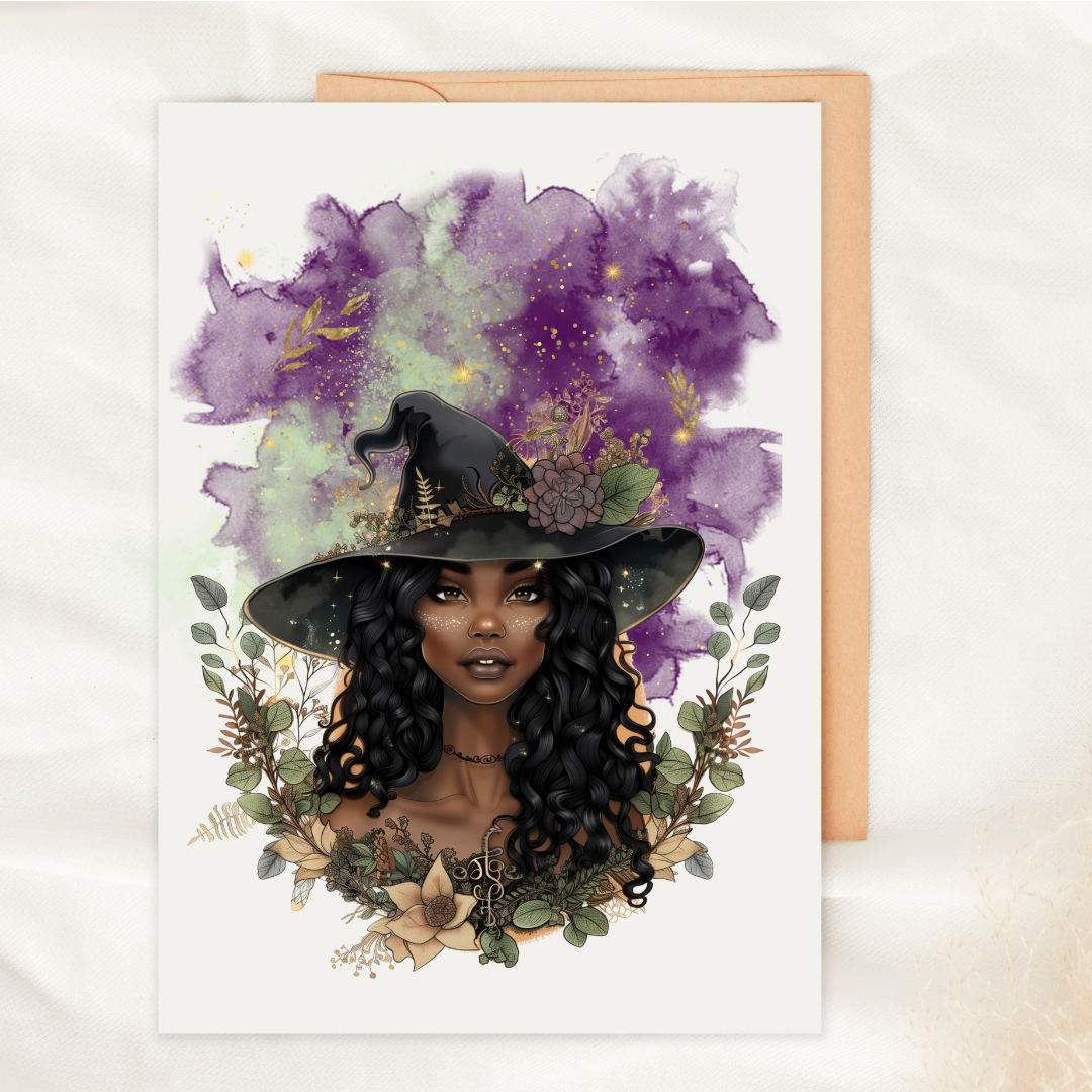 Purple Sage Botanical Witch - Blank Greeting Card