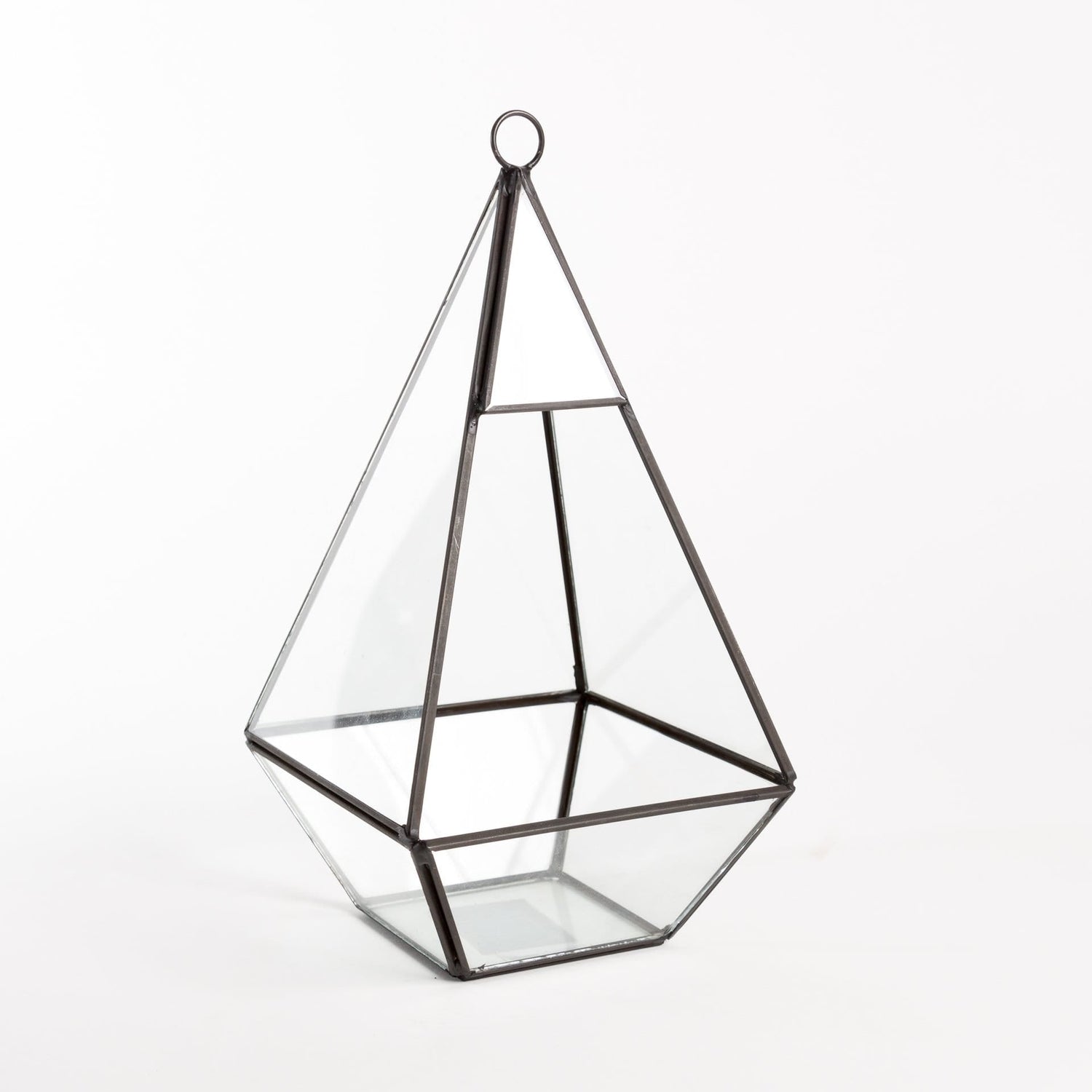 Urban Sprouts Glassware Tall Black Fused Pyramid Faceted Glass Terrarium