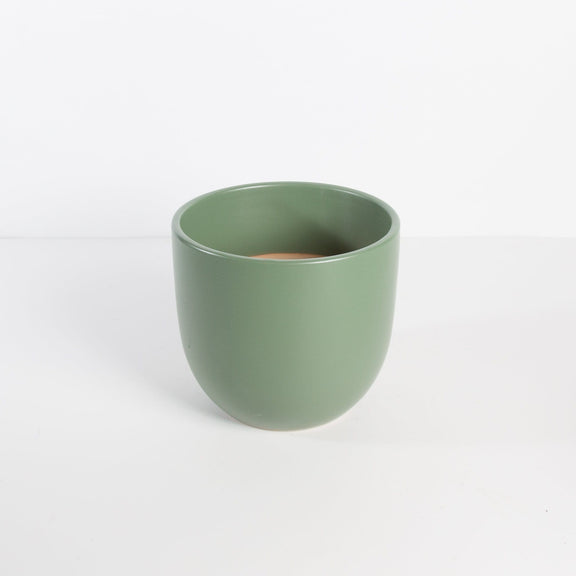 Peach & Pebble Pot 7" / Green Curve Ceramic Pot