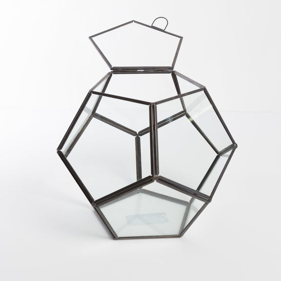 Urban Sprouts Glassware 9" Black Fused Dodecahedron Faceted Glass Terrarium