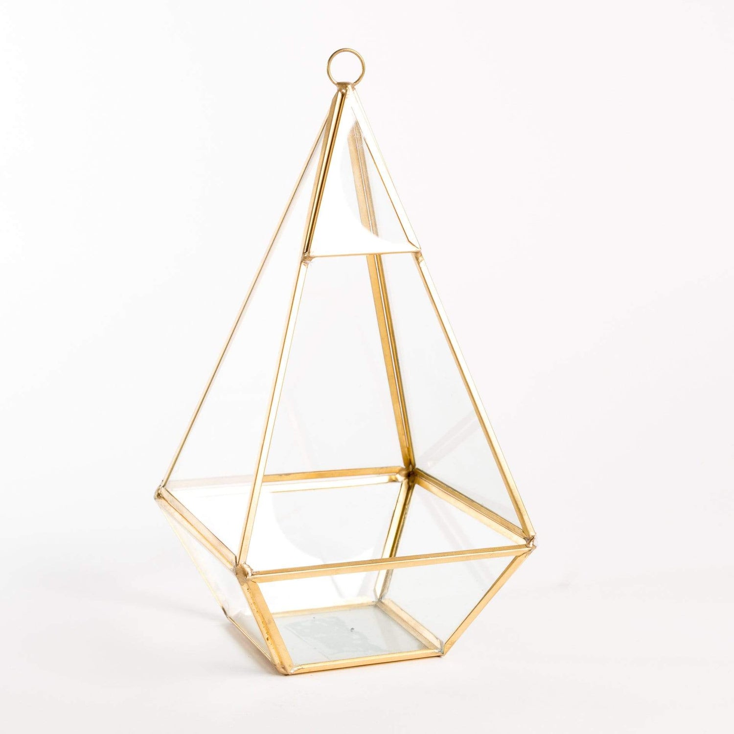 Urban Sprouts Glassware Tall Gold Fused Pyramid Faceted Glass Terrarium